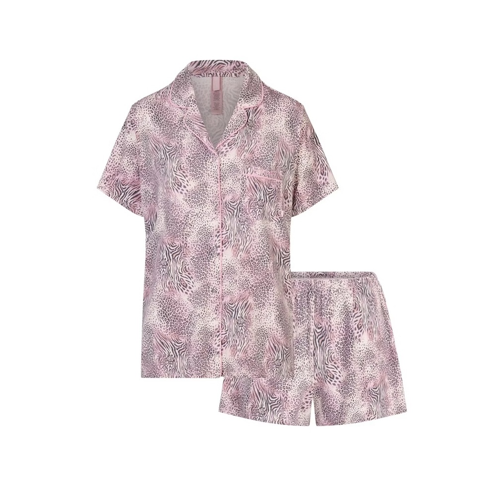 SKIMS Blush and Ivory Patterned Pajama Set